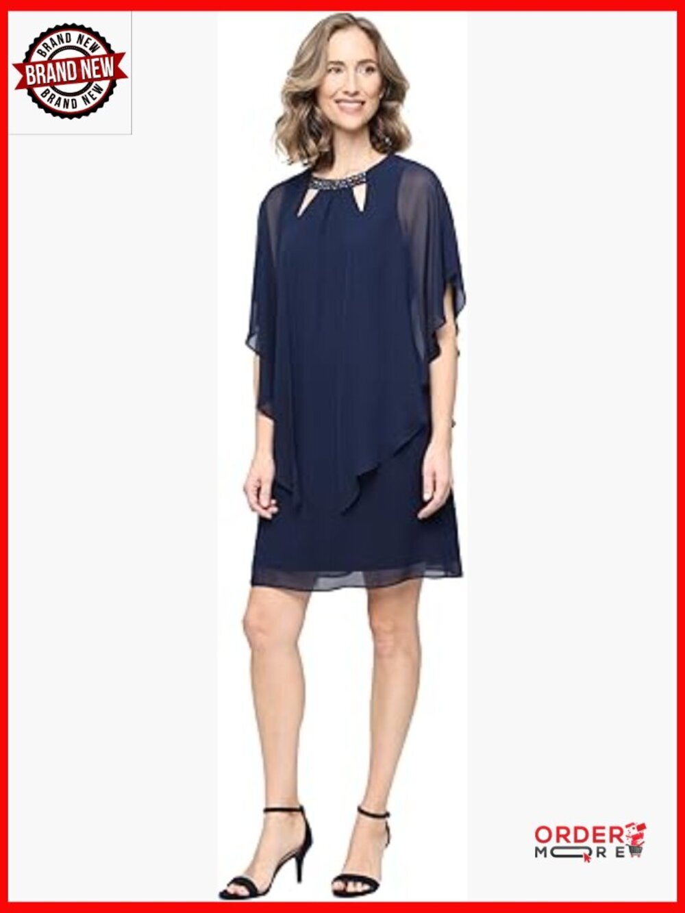 Women's Capelet Cascade Sleeve Dress with Beaded Cutout Neckline, Special
